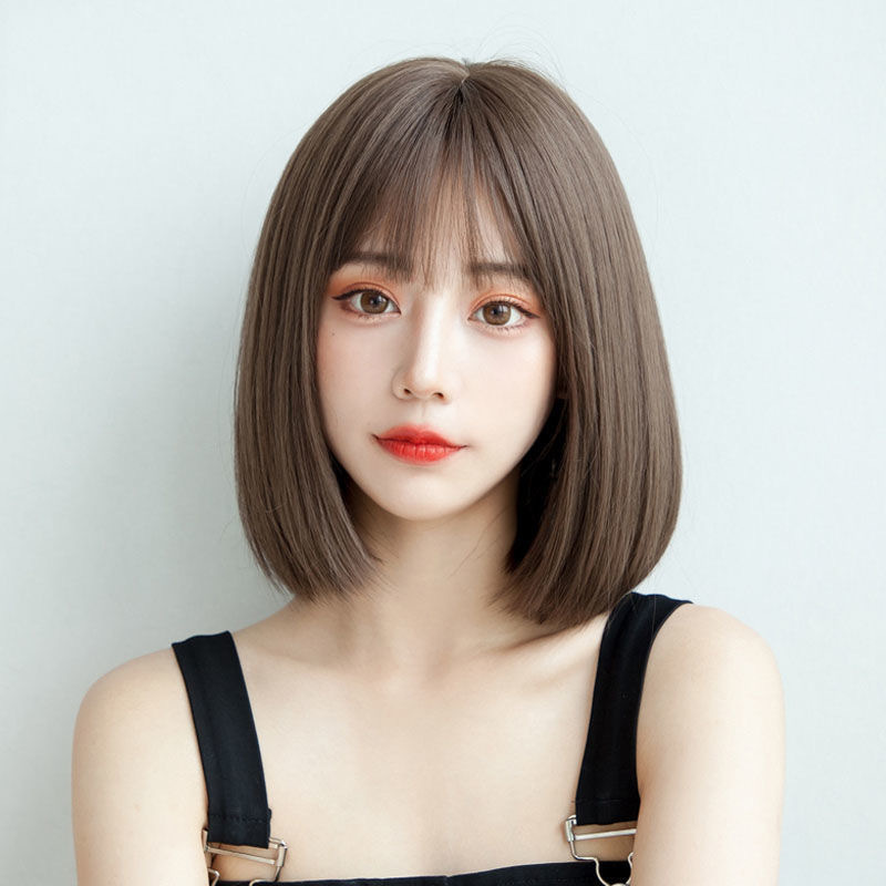 2020 New Wig Female Online Influencer Bob Haircut Short Straight Hair Temperament Inner Buckle Korean Girl Full-Head Wig Hair Cover