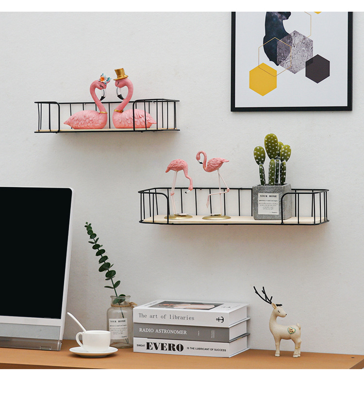 Nordic Simple Bathroom Wall Shelf Living Room and Kitchen Iron Art Partition Decoration Shelf Wall Hanging Bedroom Storage Rack