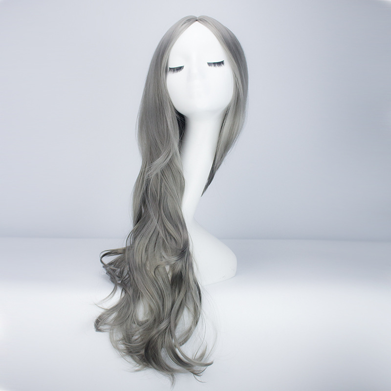Wholesale European and American Chemical Fiber Wig Female Long Curly Hair Big Wave Center-Parted Bangs Granny Grey Wig Wig Sheath Cos