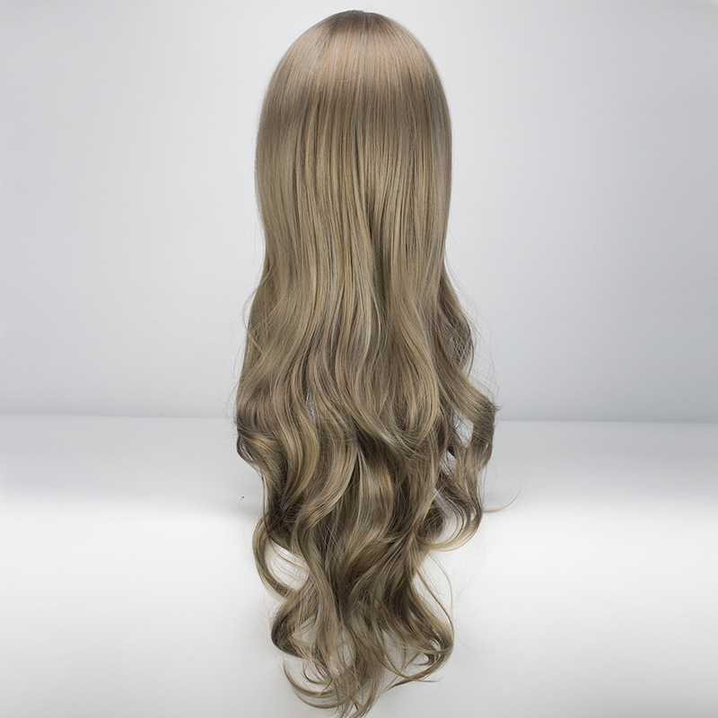 Wholesale European and American Chemical Fiber Wig Female Long Curly Hair Big Wave Center-Parted Bangs Granny Grey Wig Wig Sheath Cos
