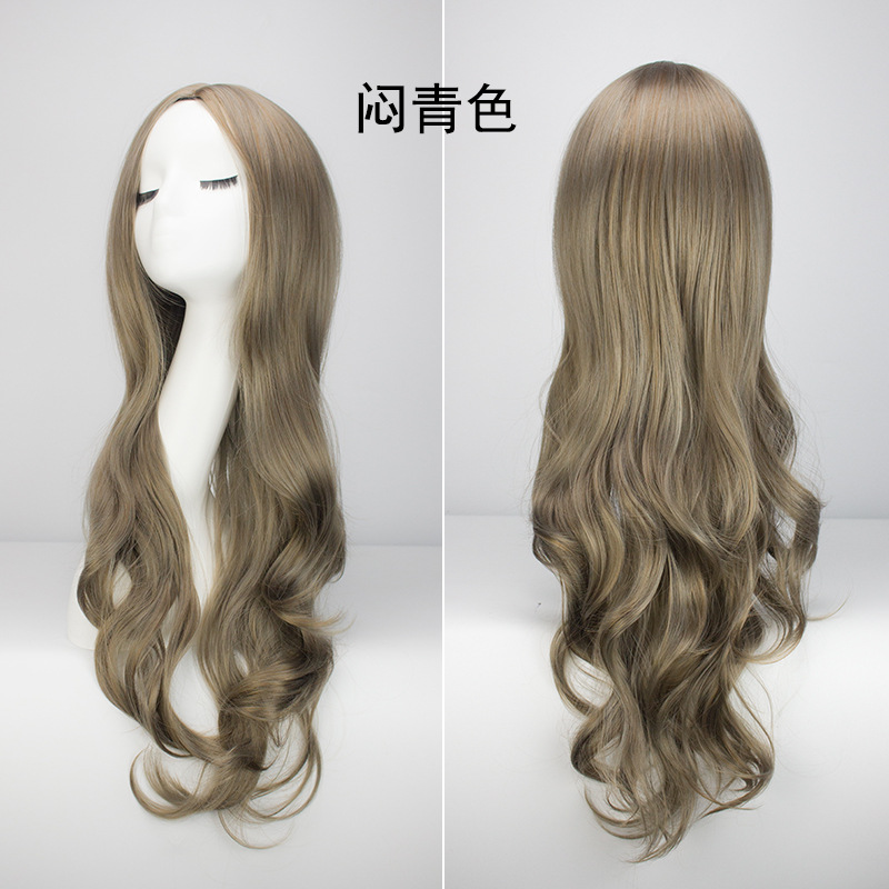 Wholesale European and American Chemical Fiber Wig Female Long Curly Hair Big Wave Center-Parted Bangs Granny Grey Wig Wig Sheath Cos