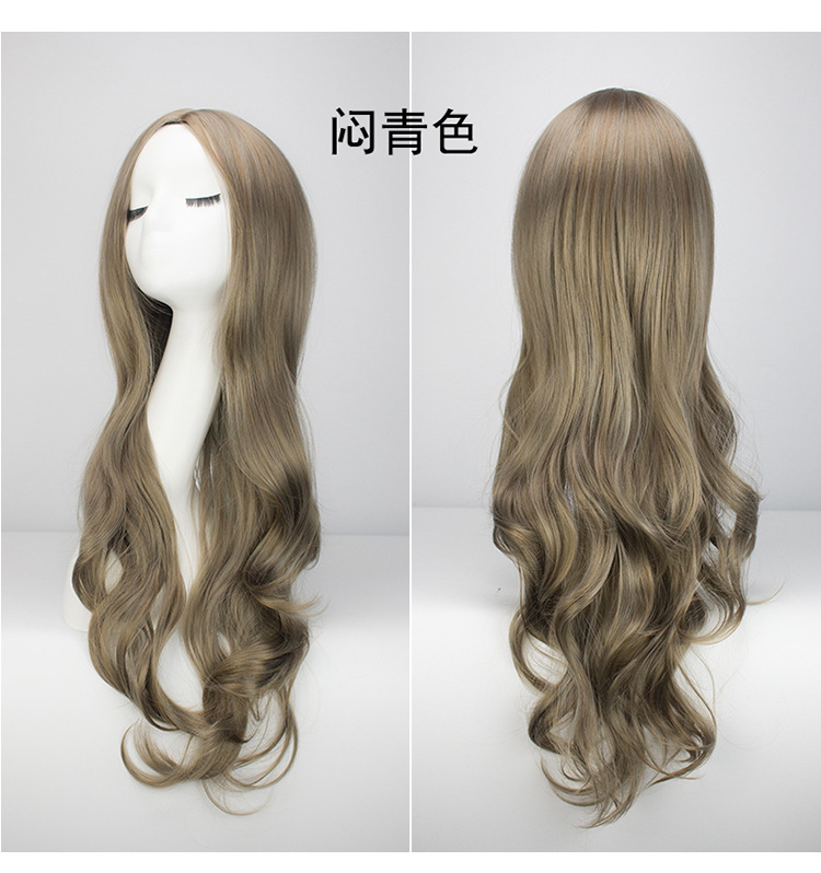 Wholesale European and American Chemical Fiber Wig Female Long Curly Hair Big Wave Center-Parted Bangs Granny Grey Wig Wig Sheath Cos