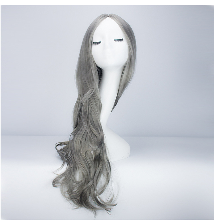 Wholesale European and American Chemical Fiber Wig Female Long Curly Hair Big Wave Center-Parted Bangs Granny Grey Wig Wig Sheath Cos