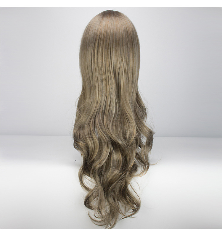Wholesale European and American Chemical Fiber Wig Female Long Curly Hair Big Wave Center-Parted Bangs Granny Grey Wig Wig Sheath Cos