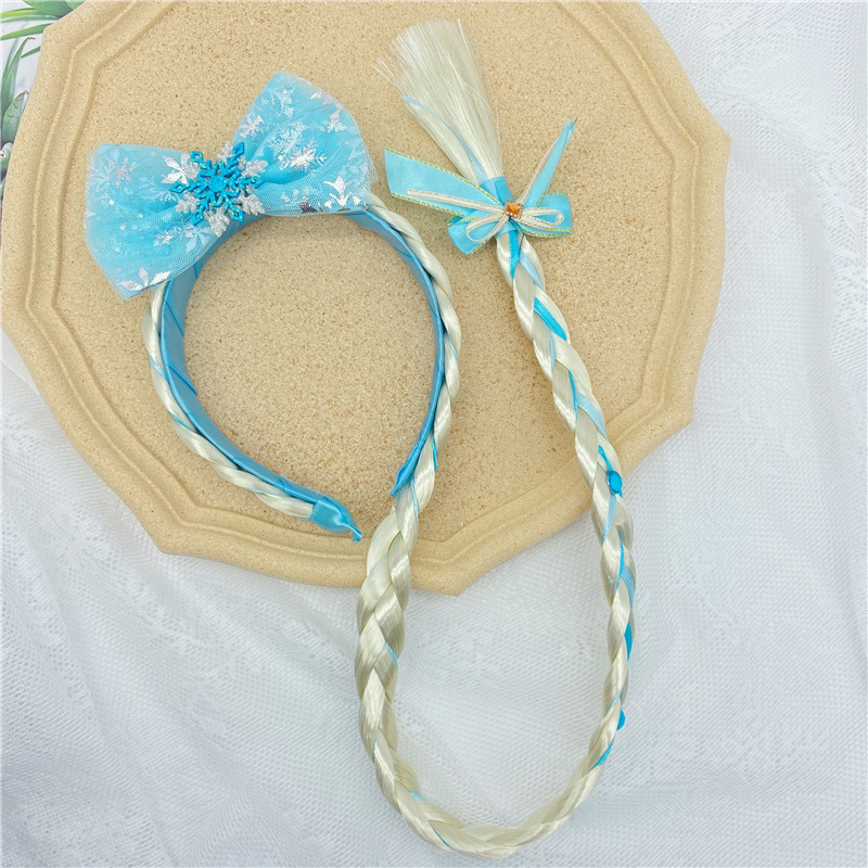 Ice and Snow Princess Elsa Wig Braid Headband Head Buckle Dream Mesh Snowflake Braid Festival Dressing Stage Hair Accessories