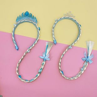 Ice and Snow Princess Elsa Wig Braid Headband Head Buckle Dream Mesh Snowflake Braid Festival Dressing Stage Hair Accessories