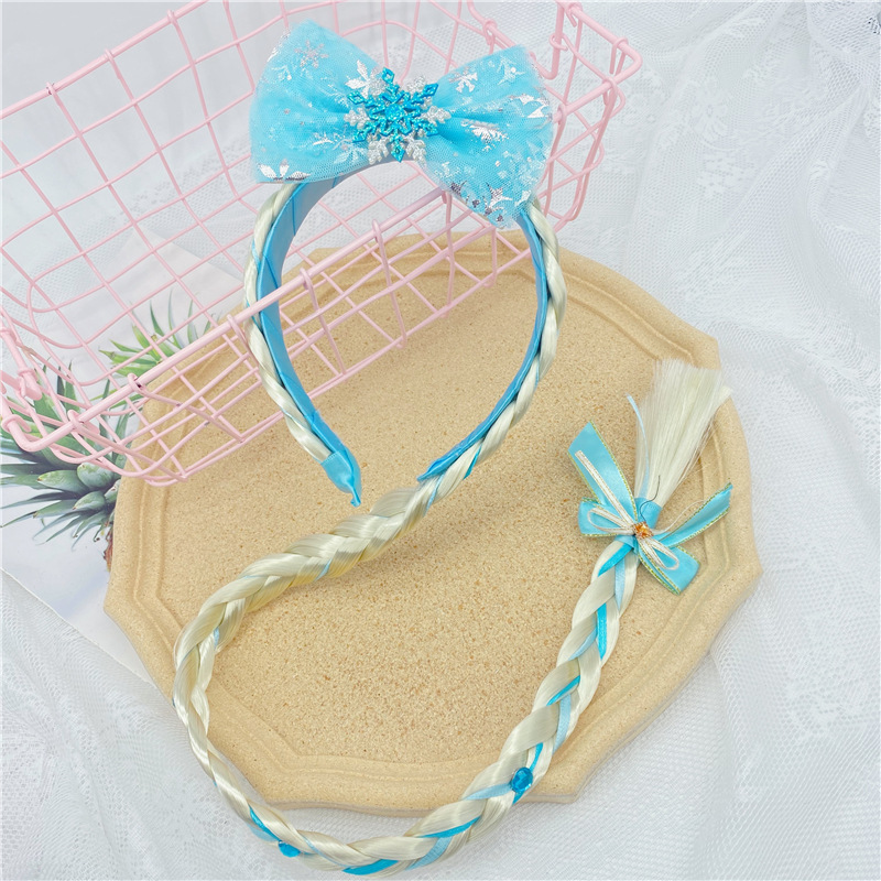Ice and Snow Princess Elsa Wig Braid Headband Head Buckle Dream Mesh Snowflake Braid Festival Dressing Stage Hair Accessories