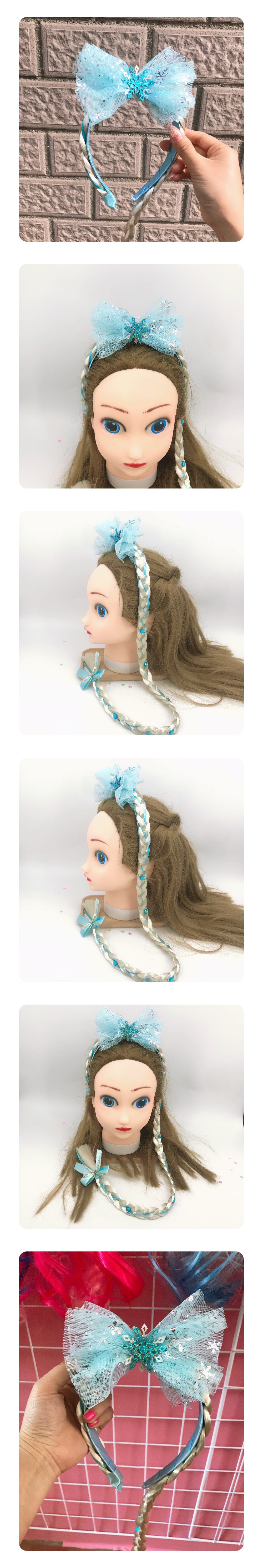 Ice and Snow Princess Elsa Wig Braid Headband Head Buckle Dream Mesh Snowflake Braid Festival Dressing Stage Hair Accessories