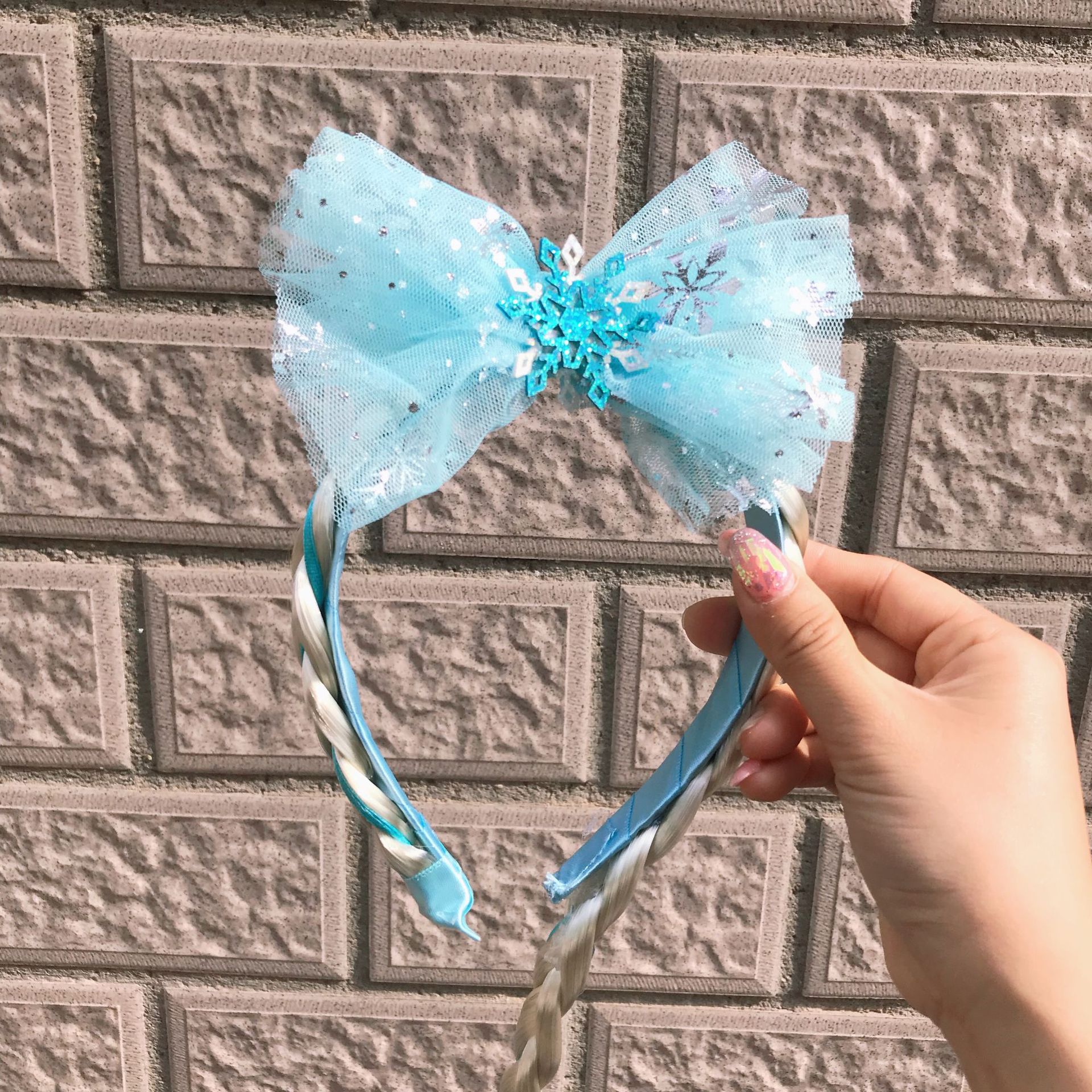 Ice and Snow Princess Elsa Wig Braid Headband Head Buckle Dream Mesh Snowflake Braid Festival Dressing Stage Hair Accessories