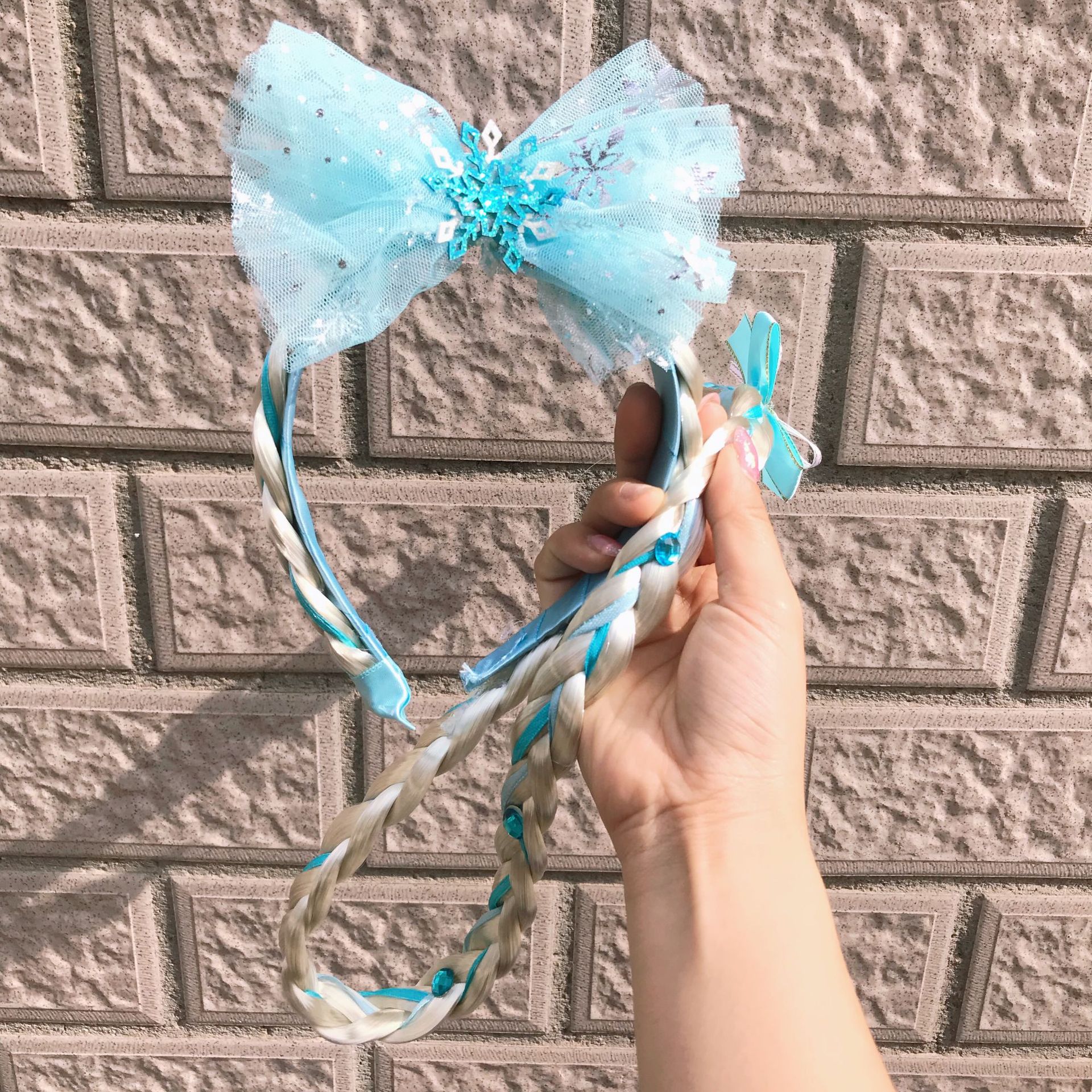 Ice and Snow Princess Elsa Wig Braid Headband Head Buckle Dream Mesh Snowflake Braid Festival Dressing Stage Hair Accessories