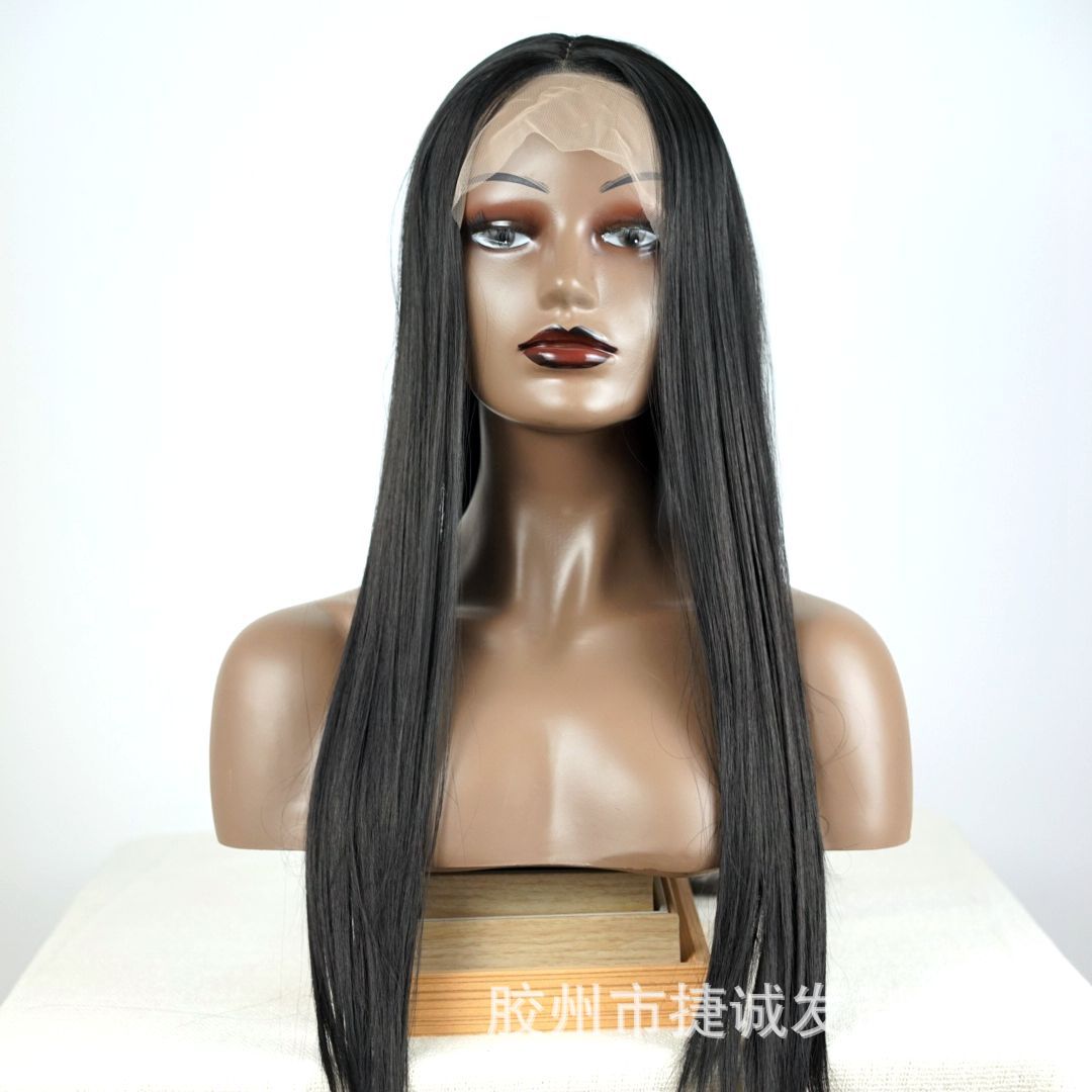 Wig Chemical Fiber Front Lace Wig Wholesale European and American Style Wig Women's T-Shaped Head Cover Matte High-Temperature Fiber Wig Sheath Wig Chemical Fiber Front Lace Wig Wholesale European and American Style Wig Women's T-Shaped Head Cover Matte High-Temperature Fiber Wig Sheath