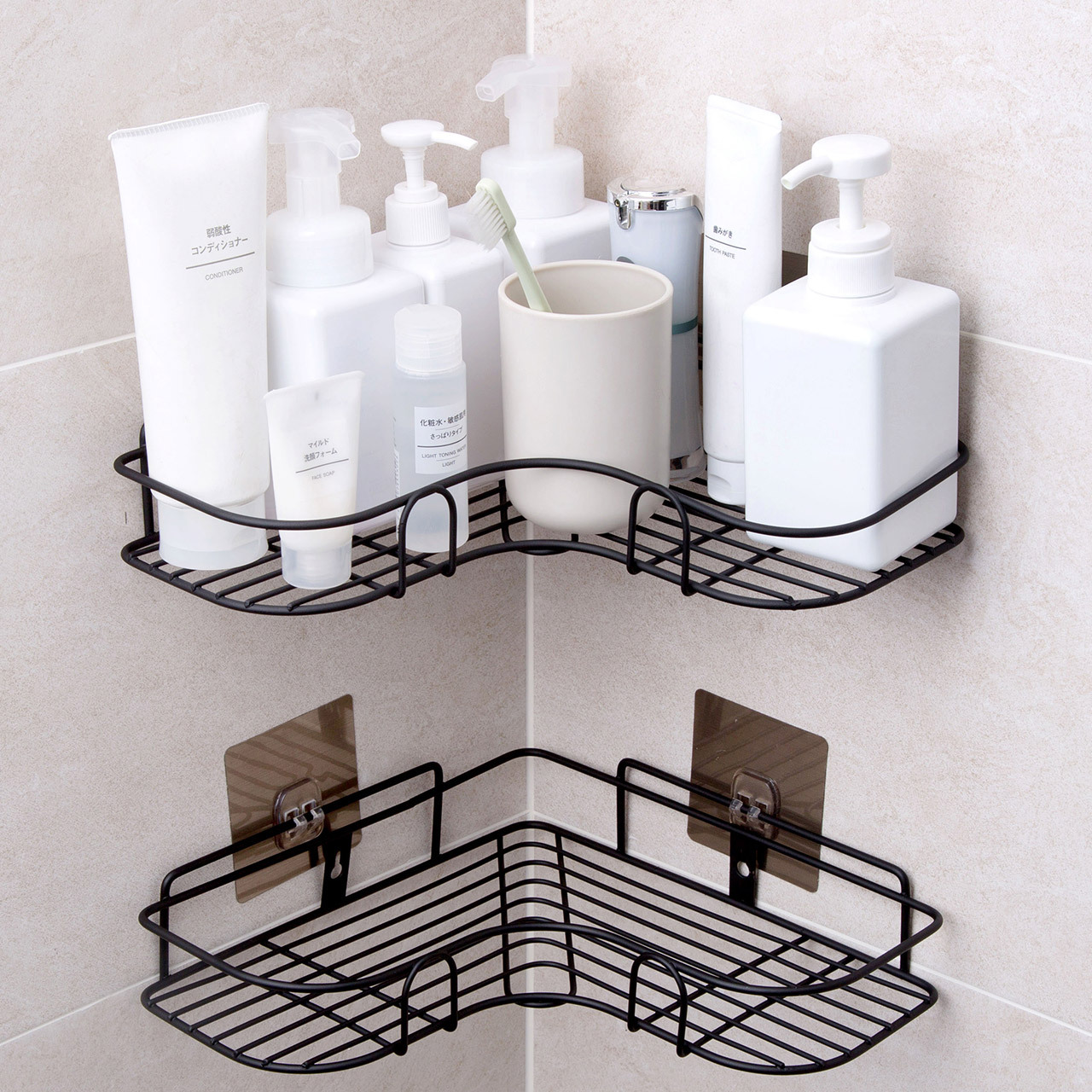 Bathroom Kitchen Corner Shelf Bathroom Corner Triangle Storage Rack Iron Punch-Free Factory Direct Sales with Stickers