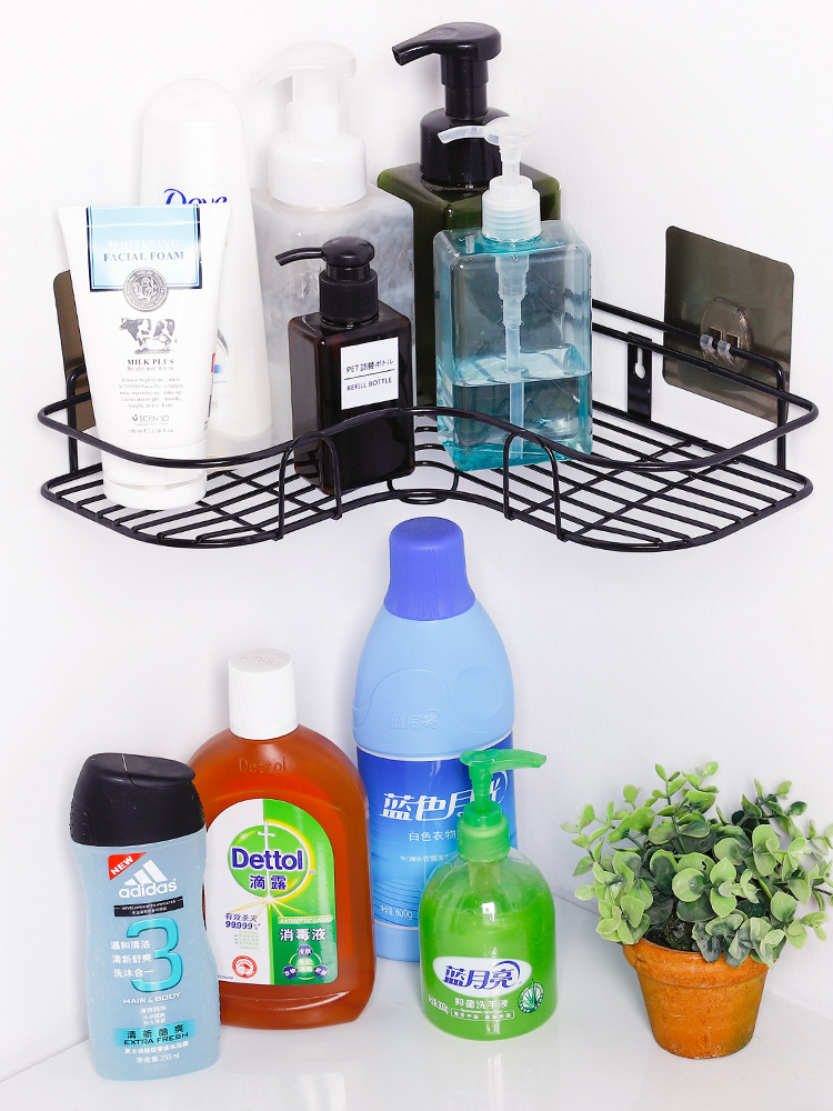 Bathroom Kitchen Corner Shelf Bathroom Corner Triangle Storage Rack Iron Punch-Free Factory Direct Sales with Stickers