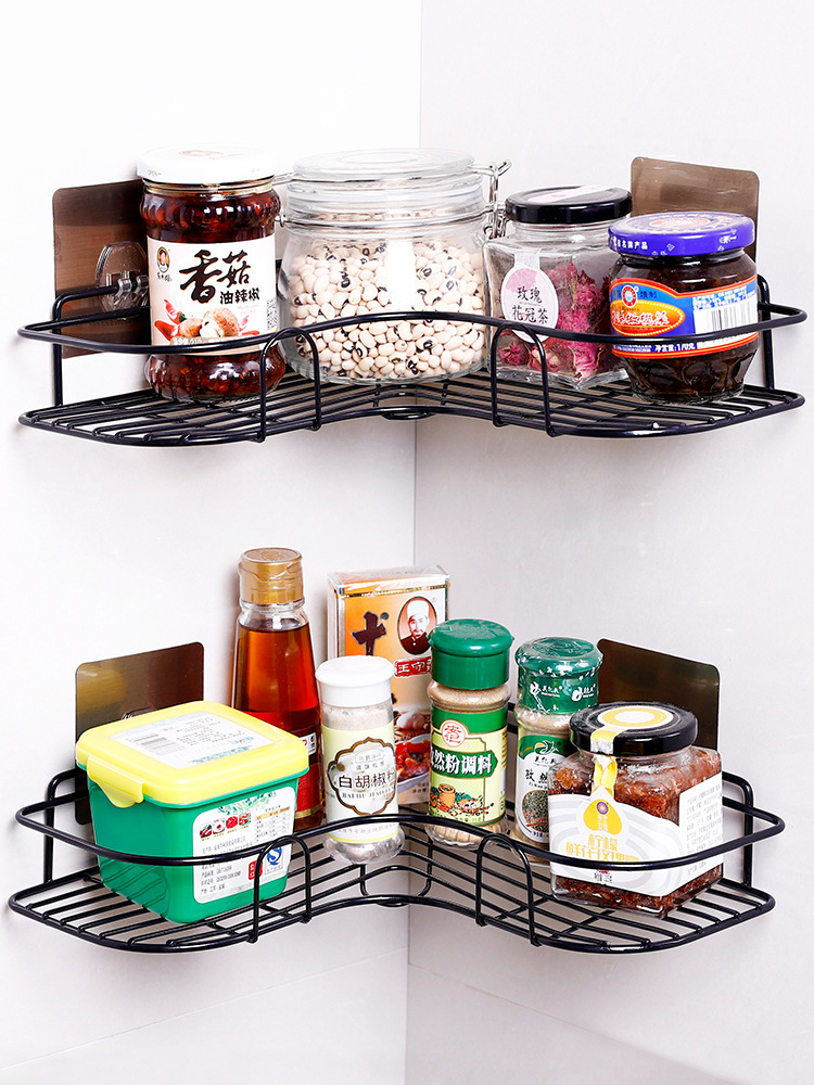 Bathroom Kitchen Corner Shelf Bathroom Corner Triangle Storage Rack Iron Punch-Free Factory Direct Sales with Stickers