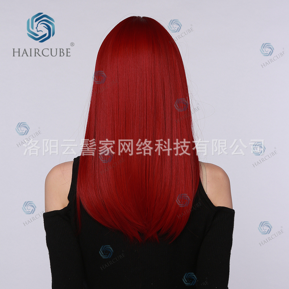 High-Temperature Fiber Women&#039;s Wig Red Brown Straight Bangs European and American Style Wigs Party Ball Daily Application