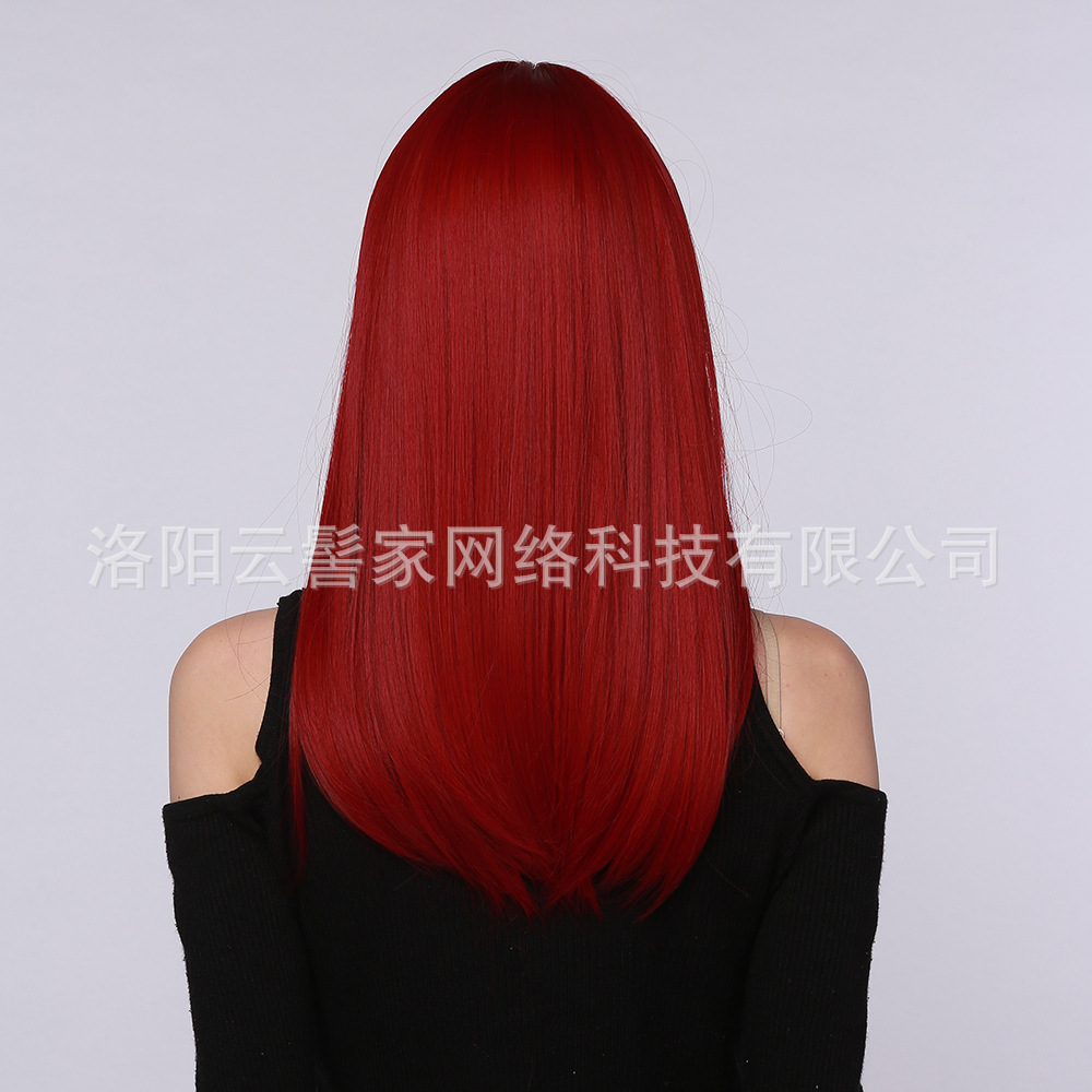 High-Temperature Fiber Women's Wig Red Brown Straight Bangs European and American Style Wigs Party Ball Daily Application