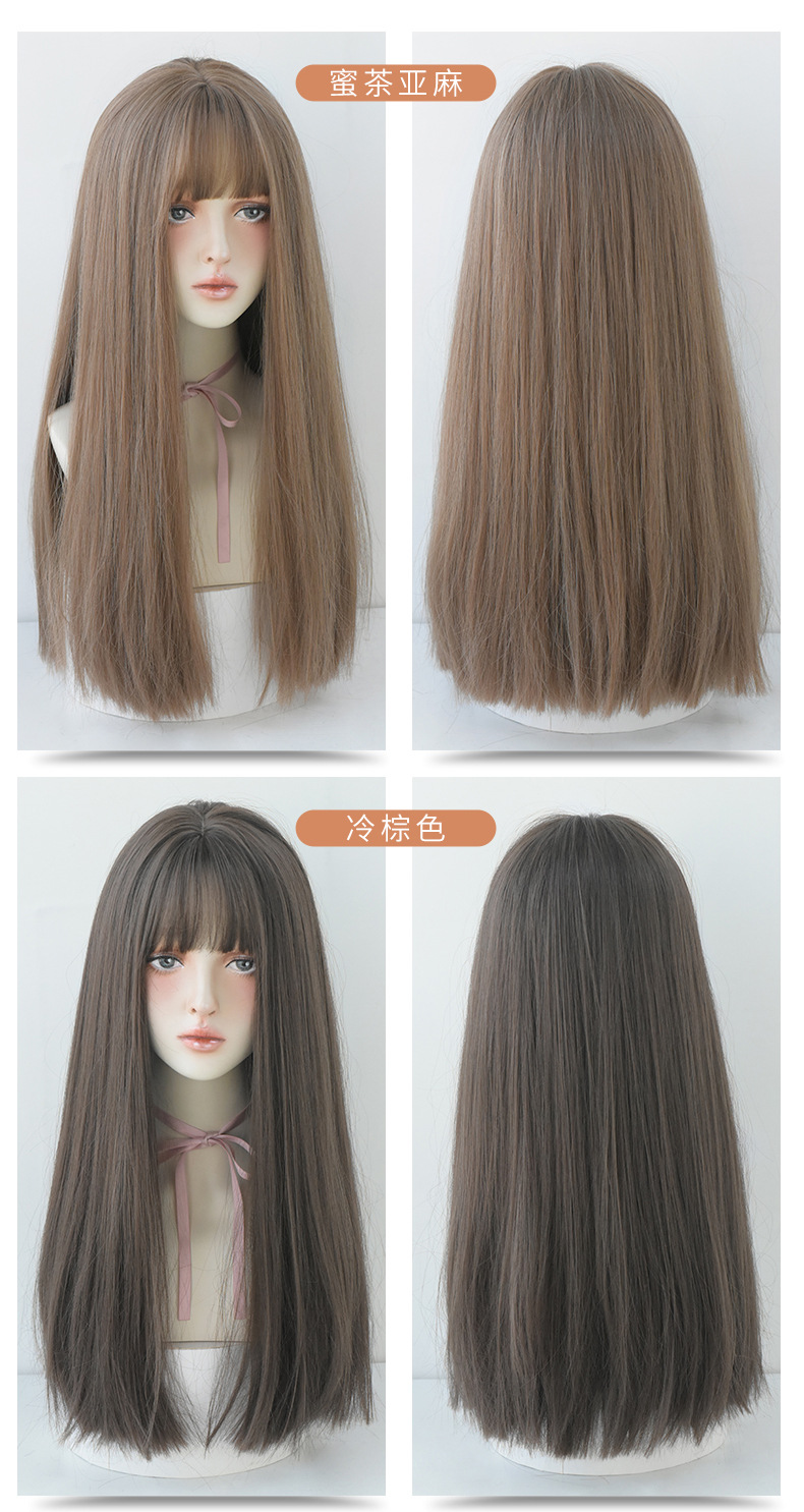 Wig Women's Long Hair Full-Head Wig Black Long Straight Hair Natural Air Bangs Full Top Hair Realistic Wig Factory Wholesale