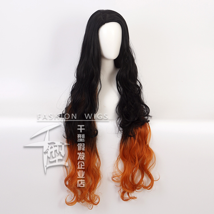 Thousand Ghost Blade Stove Door Nezuko Cos Wig Natural Black Gradient Brown Long Curly Hair