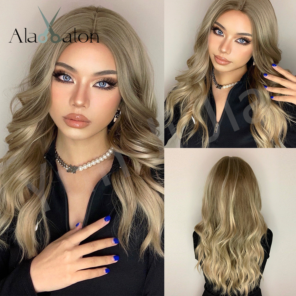 European and American Style Fashion Wig Female Brown Gradient Color Long Curly Hair Medium Wavy Curly Hair Ins Synthetic Wig Female