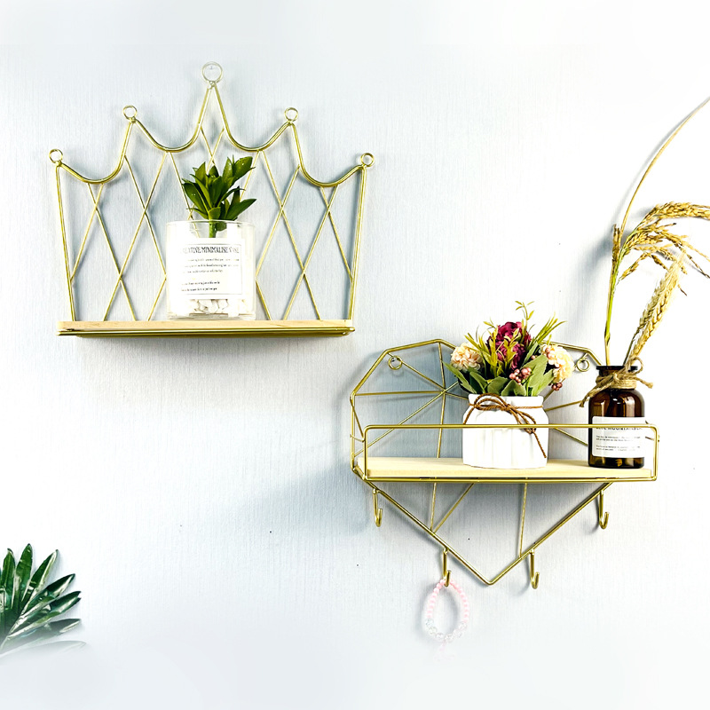 Factory Direct Sales Gold Nordic Instagram Style Wrought Iron Wall Mountable Shelf Living Room Bathroom Desktop Storage Hanging Basket