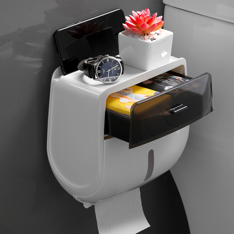 Perforation-free toilet multi-layer tissue box bathroom roll paper shelf toilet paper box toilet tissue storage rack