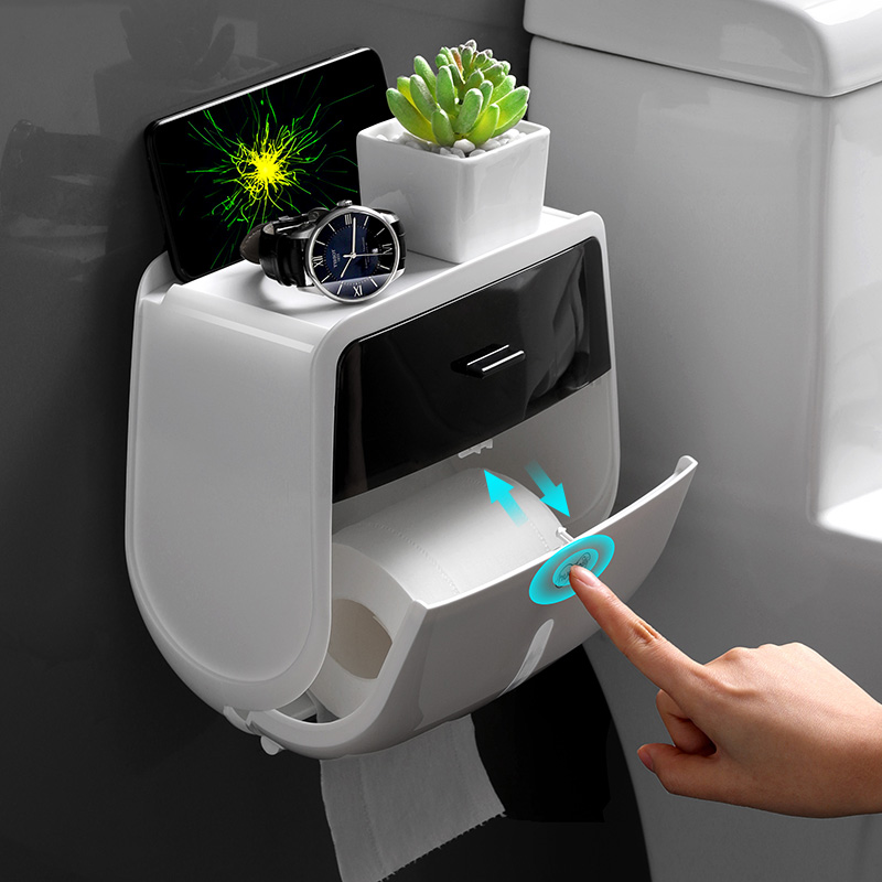 Perforation-free toilet multi-layer tissue box bathroom roll paper shelf toilet paper box toilet tissue storage rack