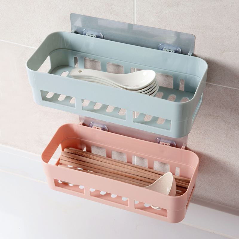 Plain Tracelss Paste Rectangular Storage Rack Wash Utensils Shelf Bathroom Toilet Shelf