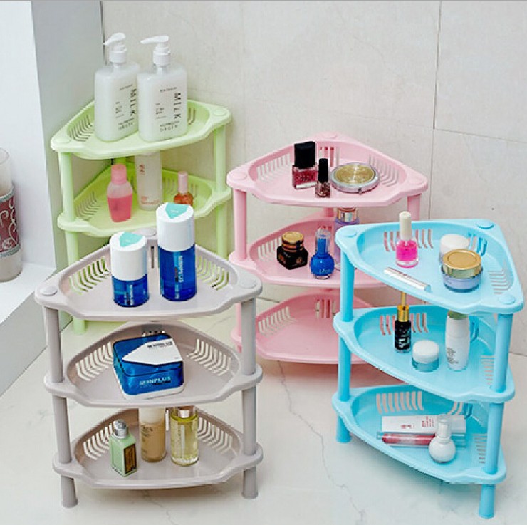 Three layers of plastic shelf bathroom bathroom triangle shelf toilet kitchen corner rack