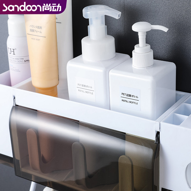No Punch Toothbrush Holder Storage Wall-Mounted Bathroom Toothbrush Cup Shelf Tooth Glass Suit Wall-Mounted Storage Rack