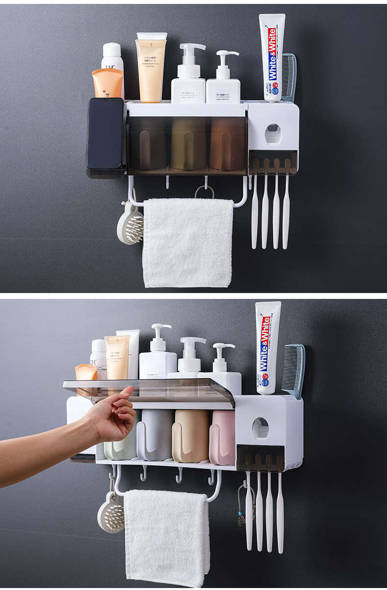 No Punch Toothbrush Holder Storage Wall-Mounted Bathroom Toothbrush Cup Shelf Tooth Glass Suit Wall-Mounted Storage Rack