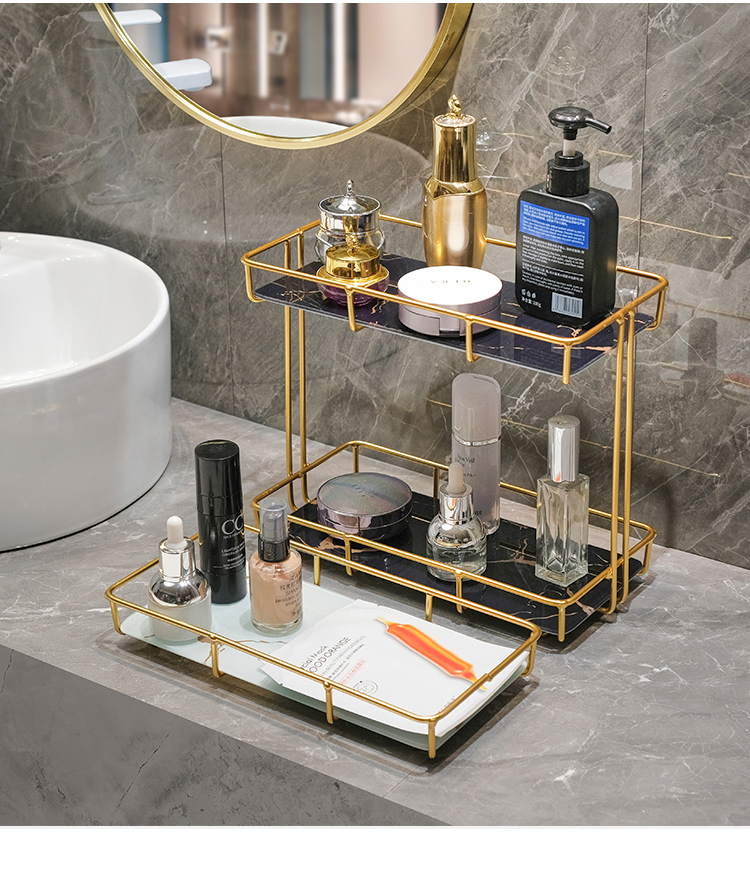 Washstand Cosmetic Shelf Bathroom Toilet Surface of Washbasin Light Luxury Desktop Double Storage Wall Hanging