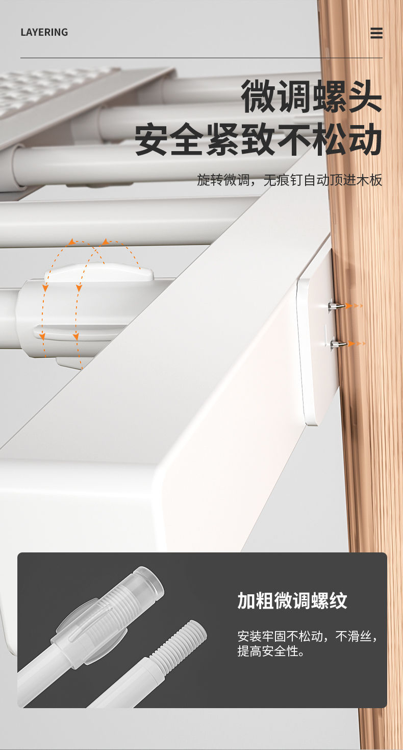 Wardrobe Storage Layered Division Plate Cabinet Nail-Free Shelf Cabinet Bathroom Partition Shelf Dormitory Retractable Organizer