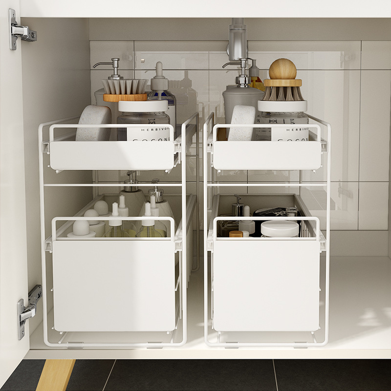Kitchen Cabinet Sink Rack Floor-Type Drawable Push-Pull Bathroom Supplies Multi-Layer Storage Organizing Shelf