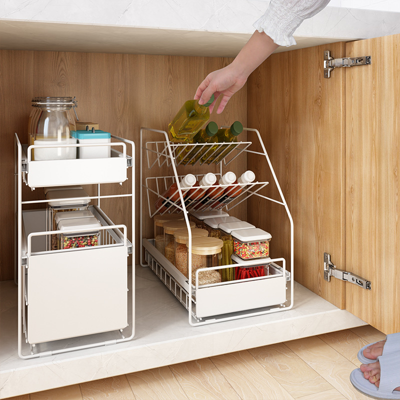 Kitchen Cabinet Sink Rack Floor-Type Drawable Push-Pull Bathroom Supplies Multi-Layer Storage Organizing Shelf