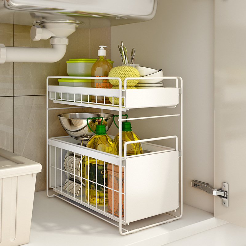 Kitchen Cabinet Sink Rack Floor-Type Drawable Push-Pull Bathroom Supplies Multi-Layer Storage Organizing Shelf