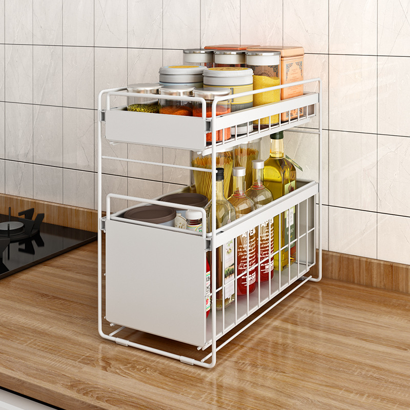 Kitchen Cabinet Sink Rack Floor-Type Drawable Push-Pull Bathroom Supplies Multi-Layer Storage Organizing Shelf