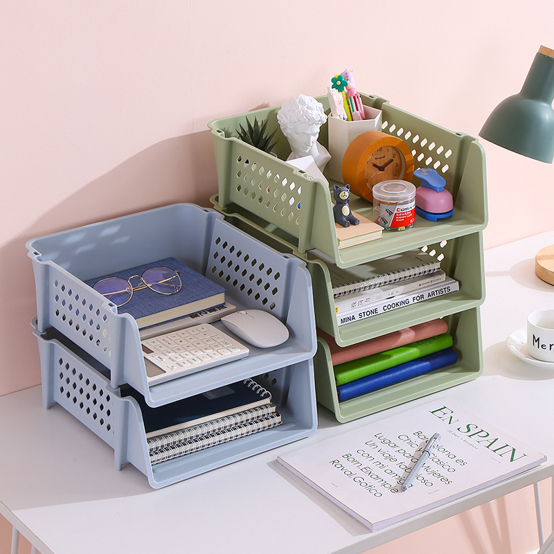 Office Desktop A4 File Box Home Bathroom Bathroom Storage Rack Stackable Layered Plastic File Shelf
