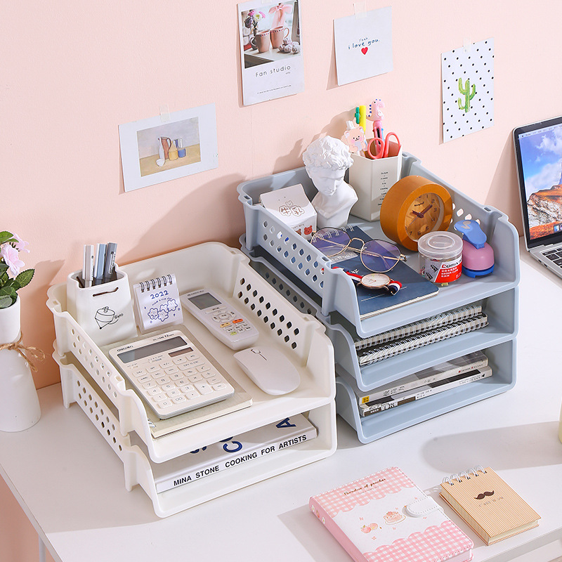 Office Desktop A4 File Box Home Bathroom Bathroom Storage Rack Stackable Layered Plastic File Shelf