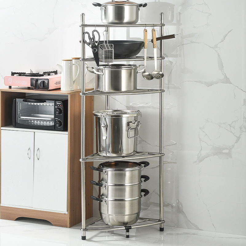 Kitchen Shelf Floor Multi-Layer Stainless Steel Triangle Storage Rack Pot Rack Bathroom Household Washbasin Stand Factory Direct Supply