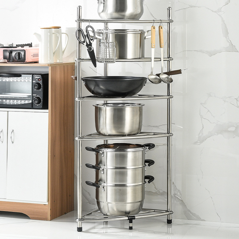 Kitchen Shelf Floor Multi-Layer Stainless Steel Triangle Storage Rack Pot Rack Bathroom Household Washbasin Stand Factory Direct Supply