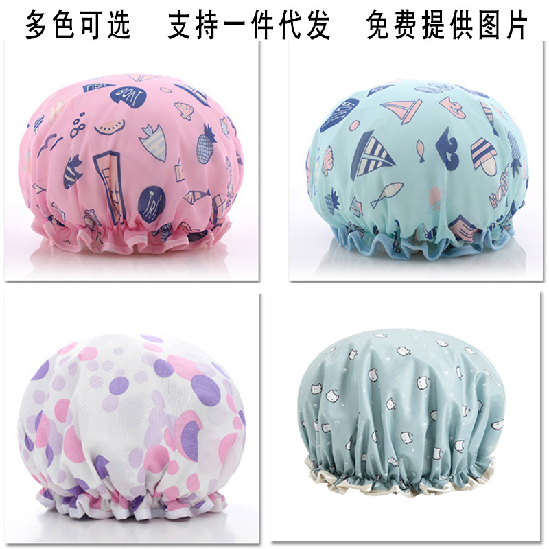 Cartoon Waterproof Shower Cap for Women Adult DoubleLayer Printing Bath Cute Satin Beauty Cap Shampoo Cap Shower Cap