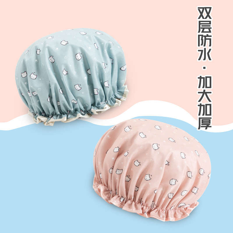 Cartoon Waterproof Shower Cap for Women Adult DoubleLayer Printing Bath Cute Satin Beauty Cap Shampoo Cap Shower Cap