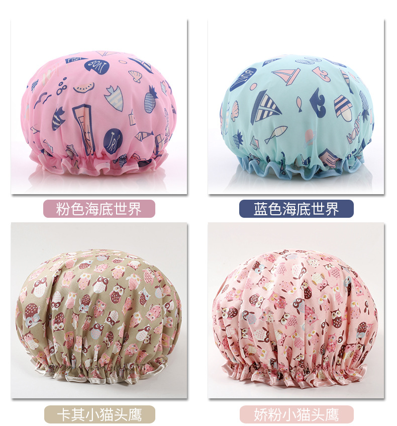 Cartoon Waterproof Shower Cap for Women Adult DoubleLayer Printing Bath Cute Satin Beauty Cap Shampoo Cap Shower Cap Cartoon Waterproof Shower Cap for Women Adult DoubleLayer Printing Bath Cute Satin Beauty Cap Shampoo Cap Shower Cap