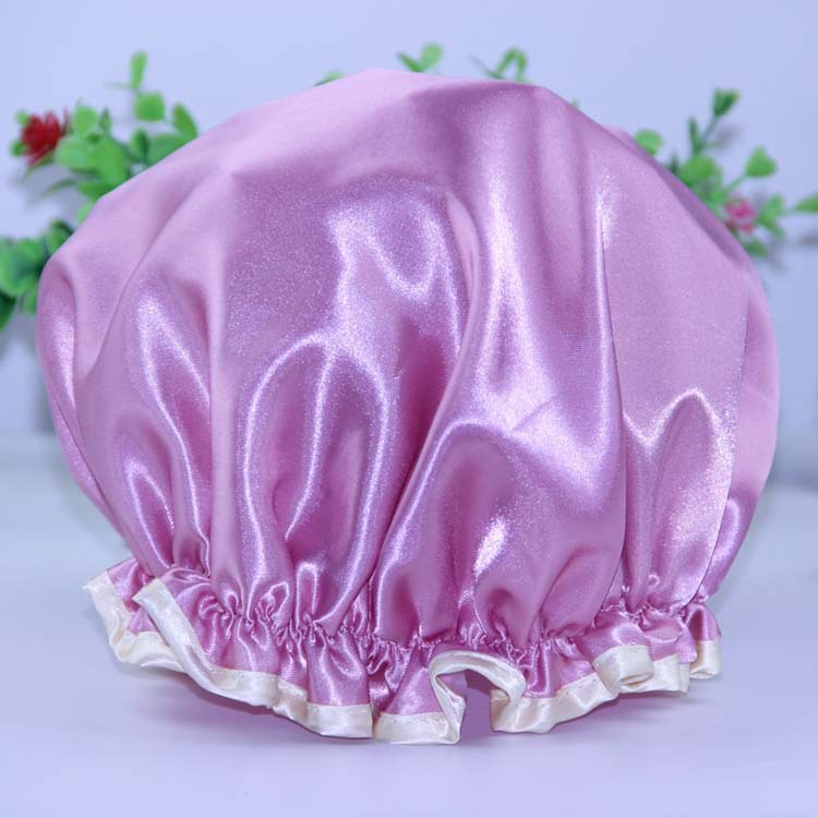 Double layer thickened waterproof satin shower cap wash cap shampoo kitchen anti-fog hat hat