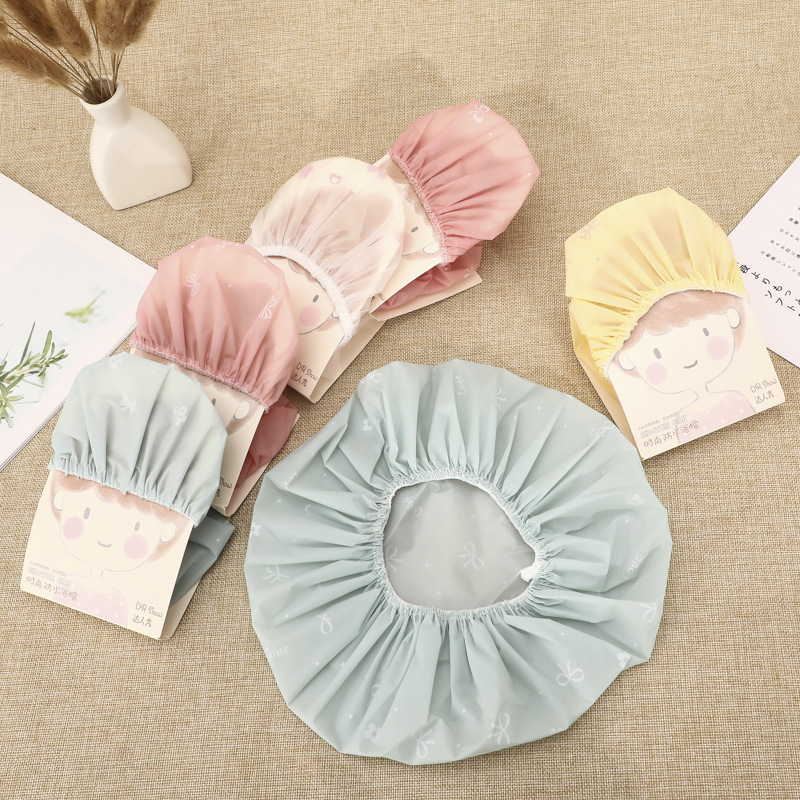 show fashion solid color waterproof shower cap for adults comfortable breathable long hair shower cap for ladies home