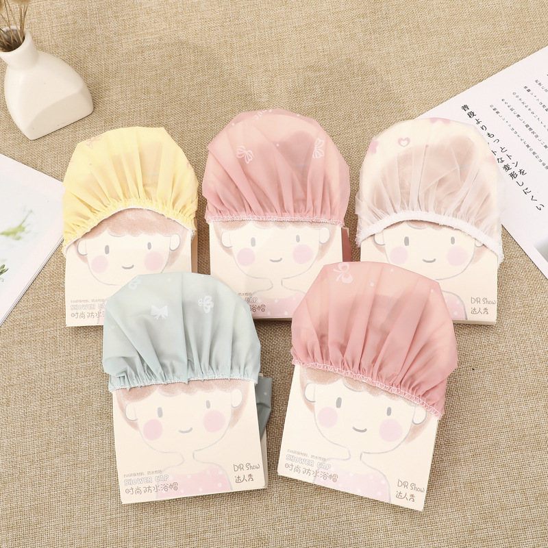 show fashion solid color waterproof shower cap for adults comfortable breathable long hair shower cap for ladies home
