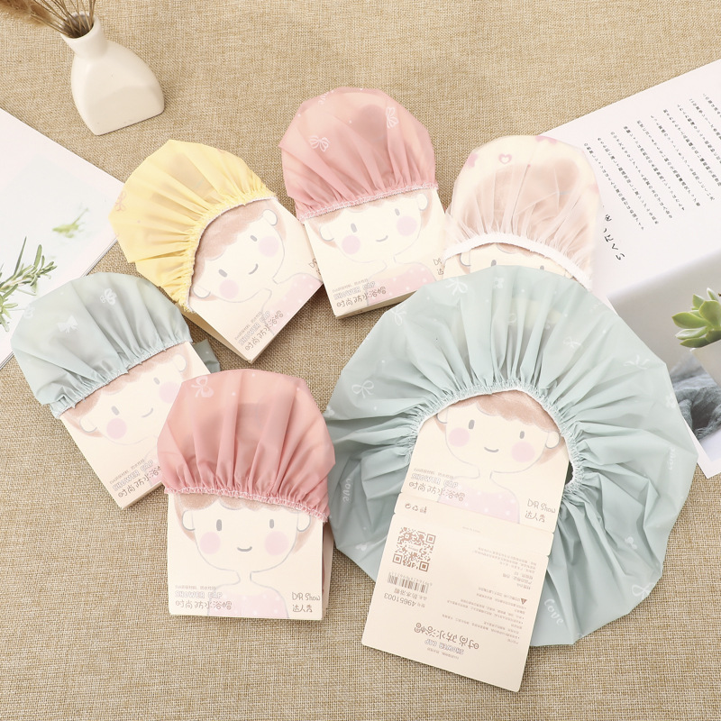show fashion solid color waterproof shower cap for adults comfortable breathable long hair shower cap for ladies home