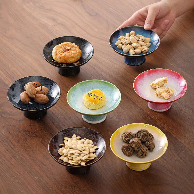 Seven Color Small Number High Base Tea Cake Tray Nut Cake Snack Plate Creative Ornaments Hotel Snack Plate Snack Plate