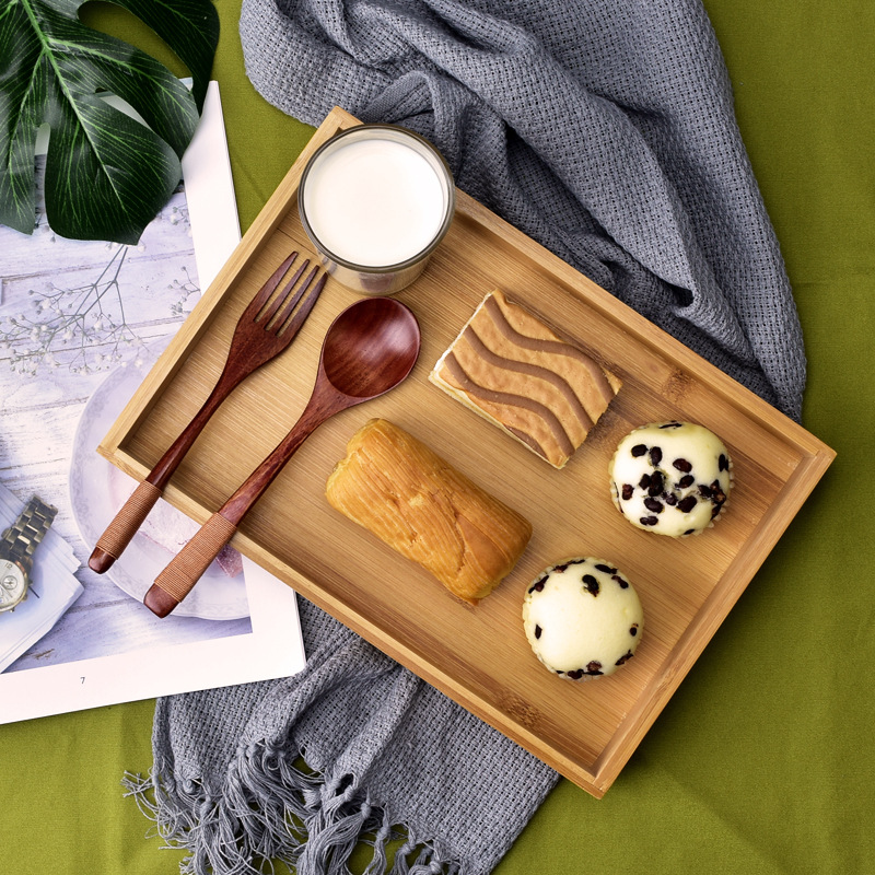 Bamboo Wooden Tray Wooden Plate Rectangular Bamboo Tray Wooden Tray Disc Tea Tray Barbecue Snack Cake Wood Dish