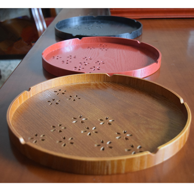 Cherry Blossom Hollow Wood Dish Tea Tray Solid Wood Fruit Dish Hotel Supplies Tray Plate